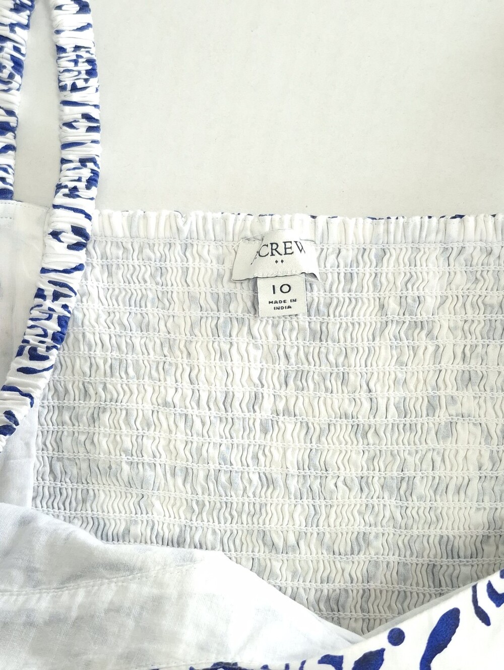 J.CREW Tile Print Midi Sundress Size 10 Blue White Cotton Smocked Tiered Pockets - Picture 7 of 16